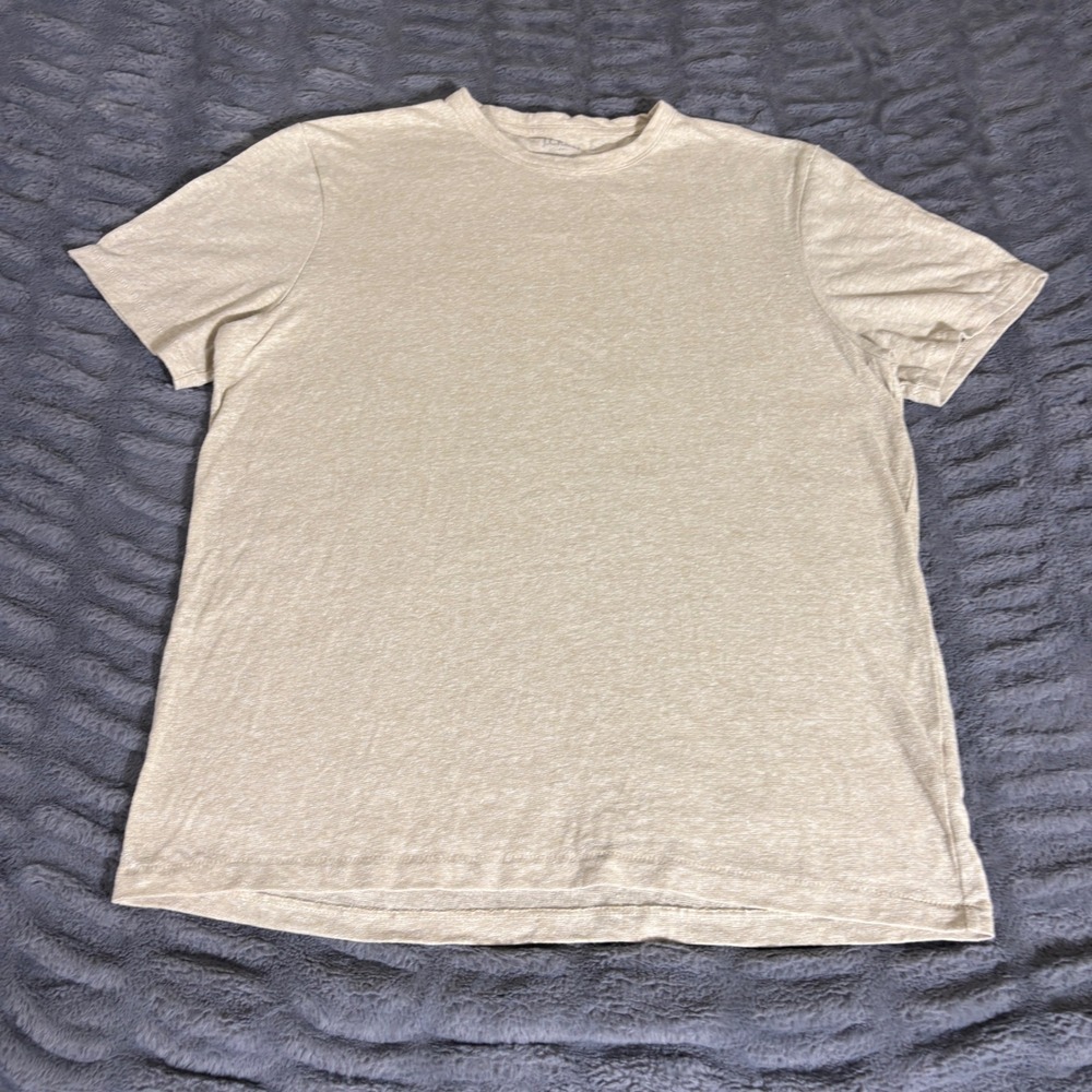 J.Crew Mens Large Tan Linen Blend Short Sleeve Crew Neck T-Shirt Heathered AT356